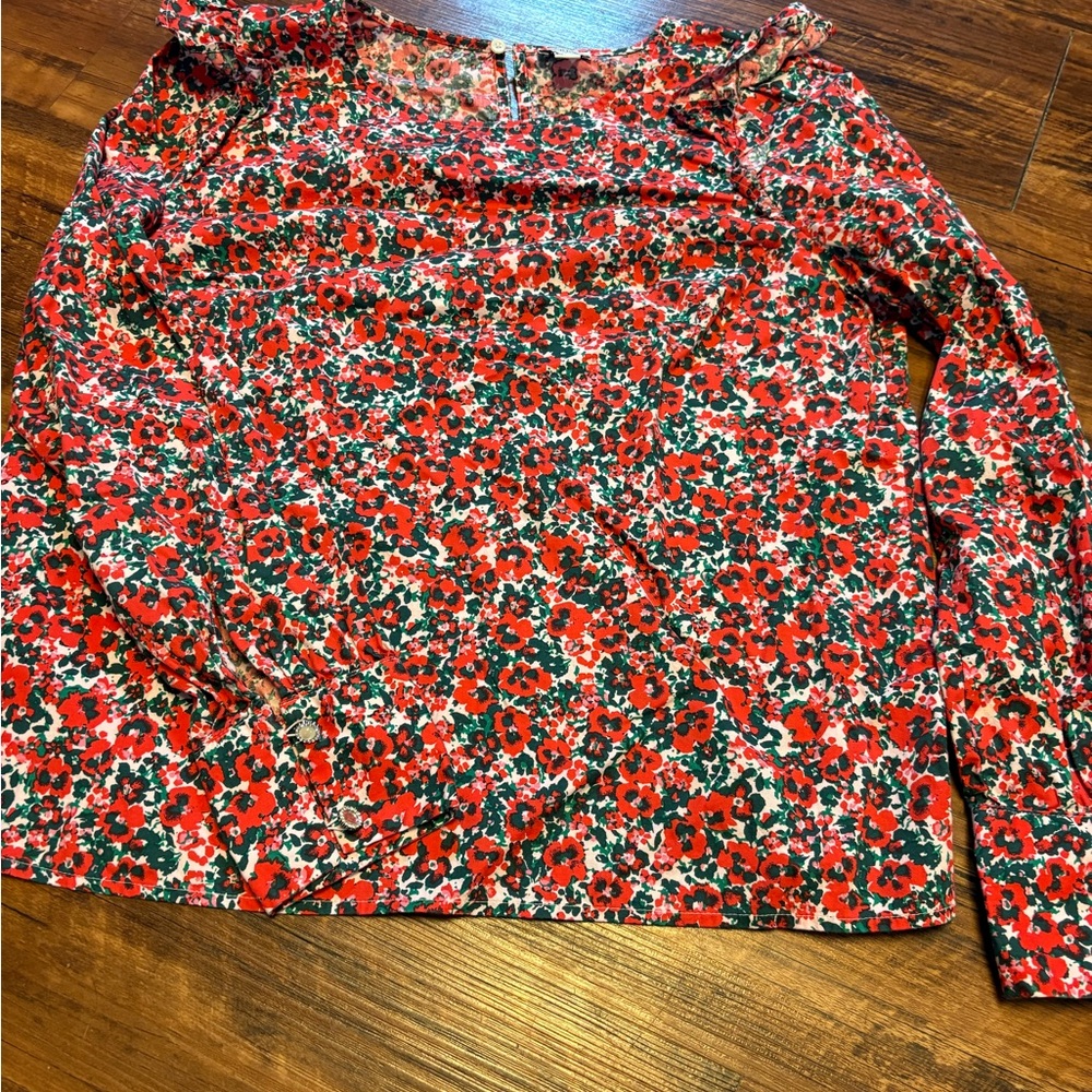 J. Crew Red & Green Floral Blouse